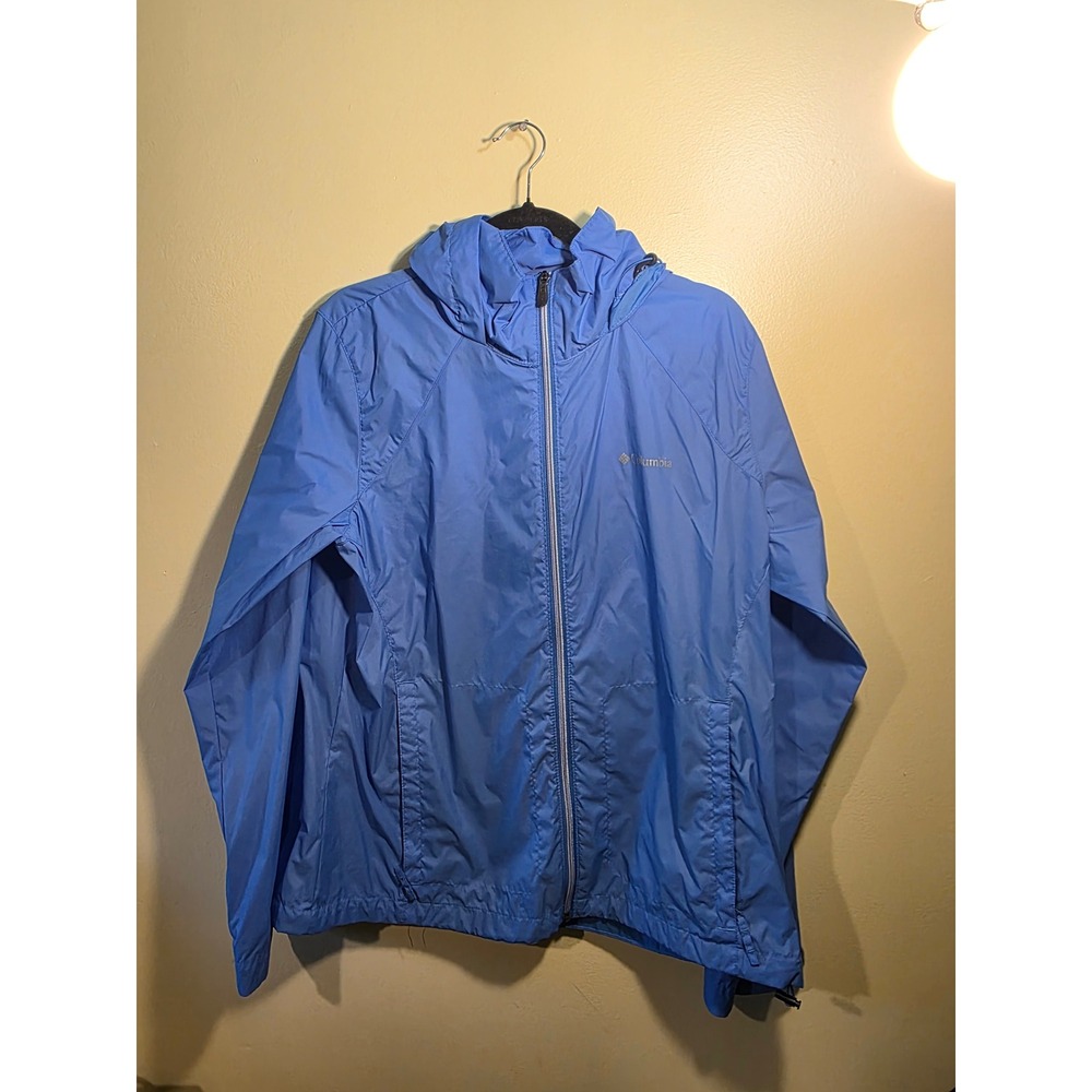 Columbia Womens XL Blue Lightweight Hooded Windbreaker Full Zip Jacket